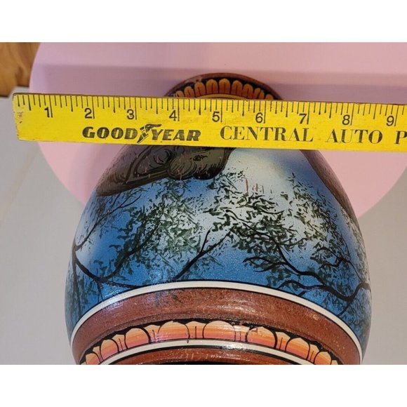 Marked Elephant Painted Wood Vase 11.5 Inch Multiple Elephants Red Yellow - Picture 16 of 16